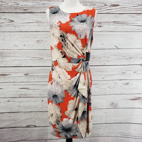 Calvin Klein Women's Floral Ruched Faux Wrap Sleeveless Dress Size Medium - Picture 2 of 14
